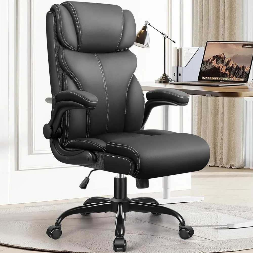 

Office Chair Executive Breathable Leather Chair With Adjustable High Back Flip-up Armrests Computer Armchair Gaming Desk Student