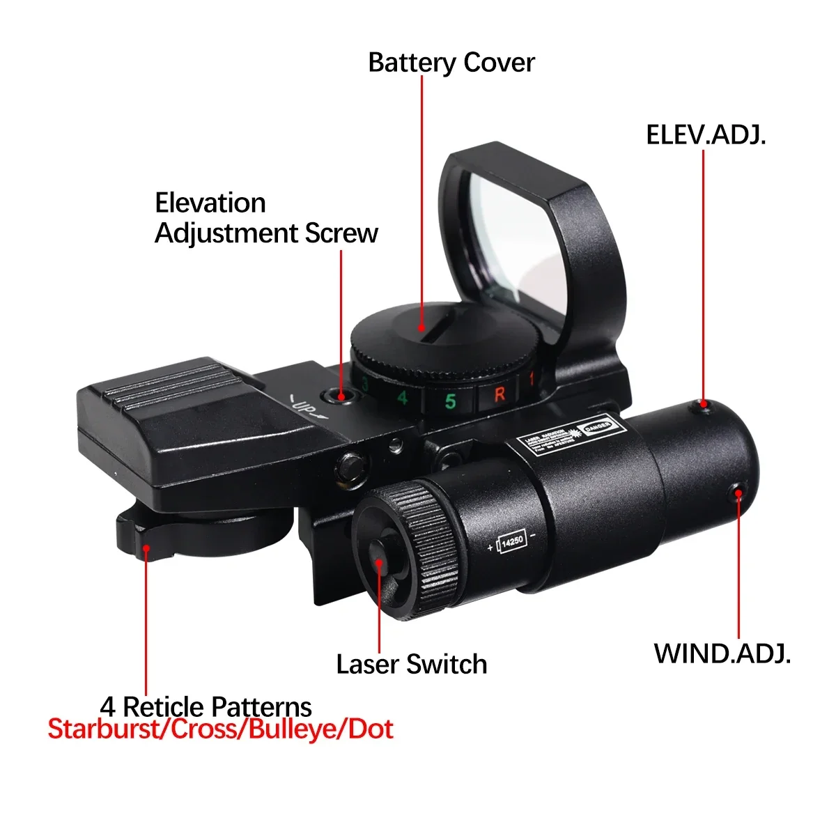 Red Dot Sight Holographic Collimator 1x22x33 Red Dot Sight with Laser Red Green Dot Hunting Optics Scope Reflex 4 Reticle Tactical for 20mm Rail