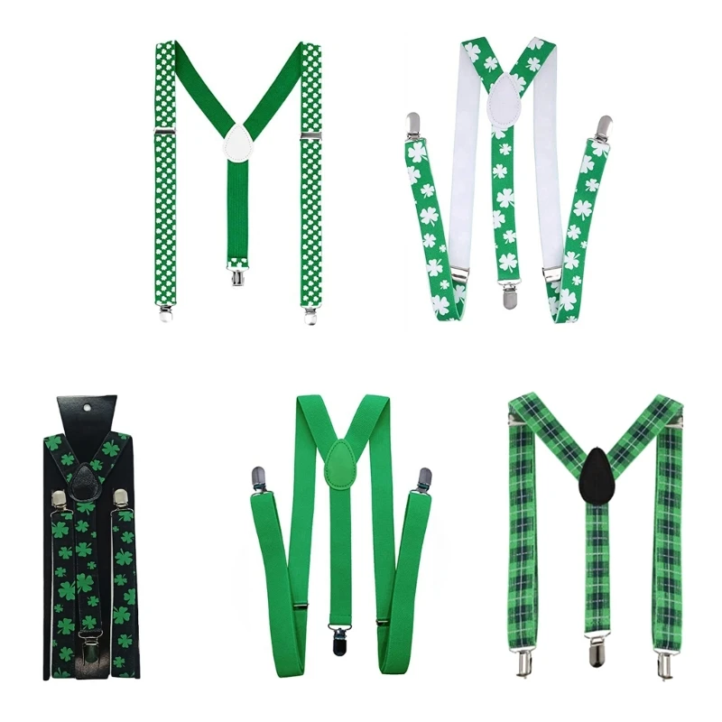 

Irish Green Costume Accessories Braces for Saint Patrick Day Festival Suspenders Party Props Supplies Shamrock Braces