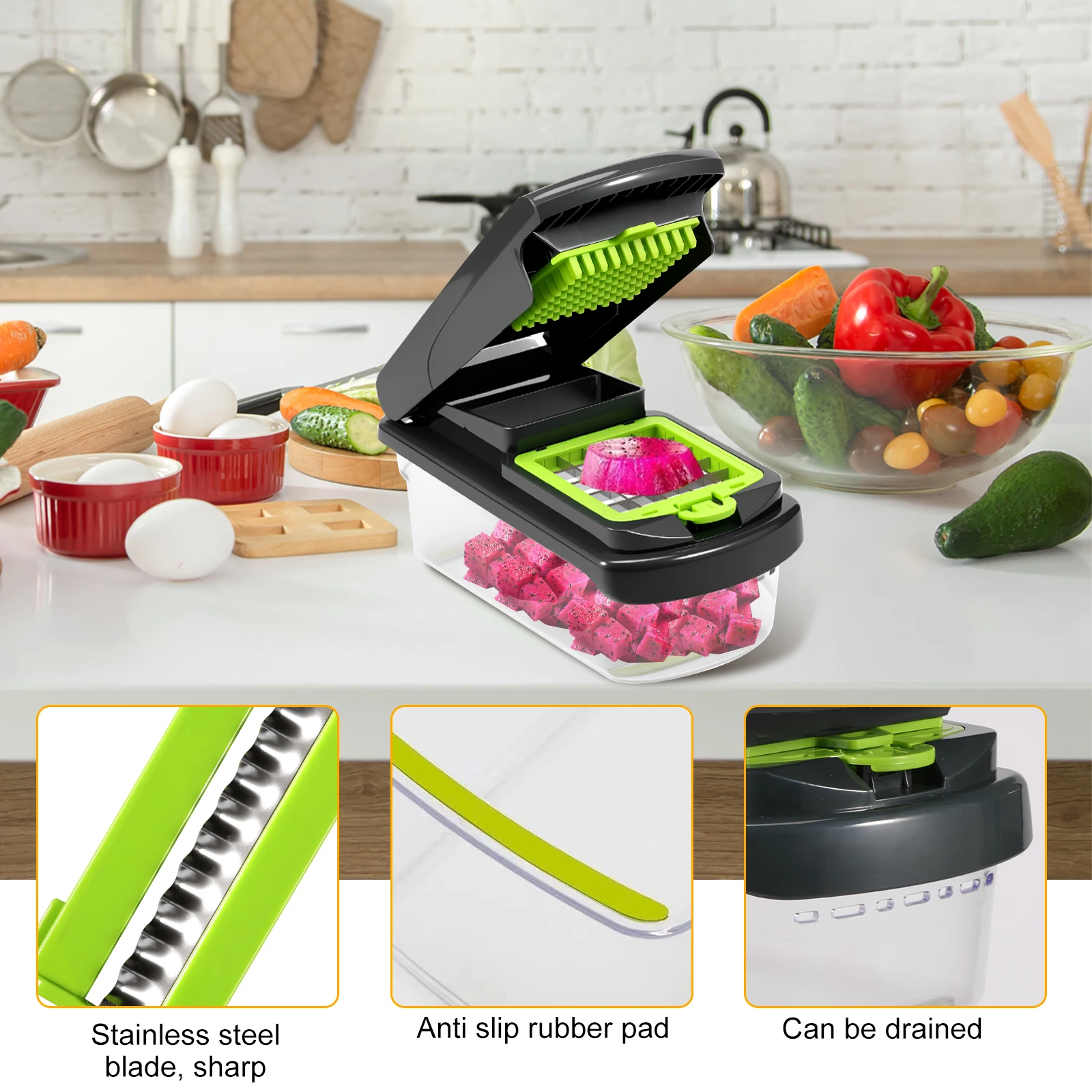 Multifunctional Vegetable Chopper with Container Food Chopper Vegetable Slicer Dicer Cut Food Grate Veggie Choppers Kitchen Item