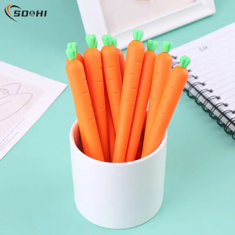 

10Pcs 0.5mm Plastic Unisex Pens Creative Carrot Shape Soft Rubber Carrot Unisex Pens School Office Stationery Supplies