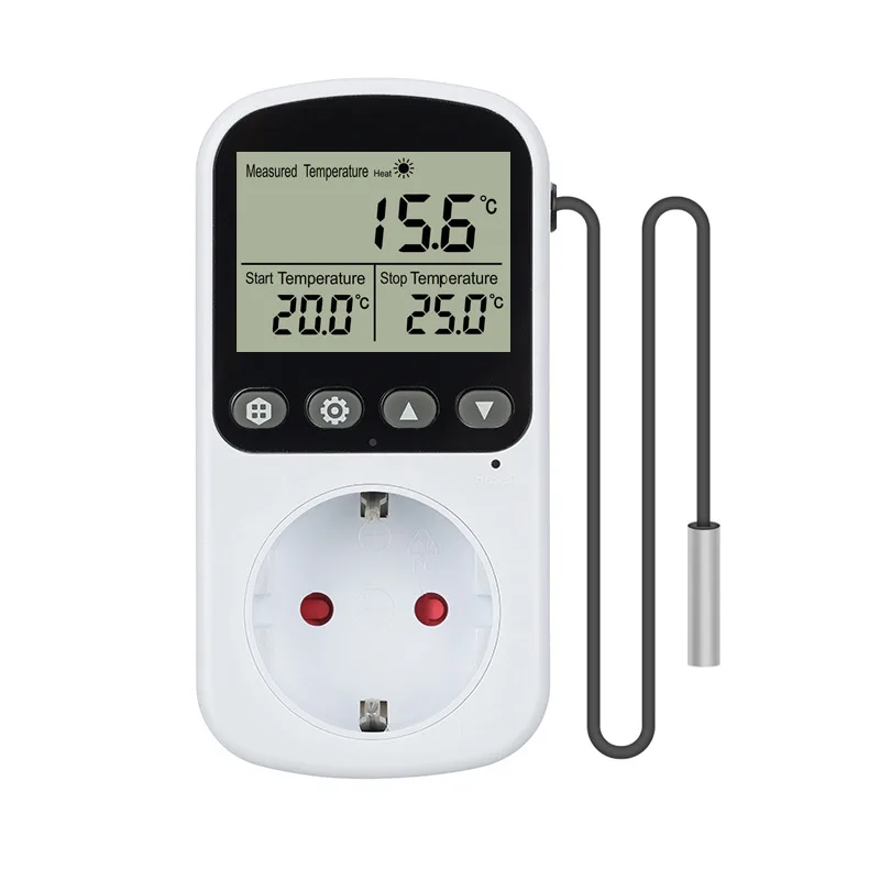 Digital EU Plug Temperature Controller Socket Outlet Thermostat With Timer Sensor Probe Heating Cooling Switch Backlight