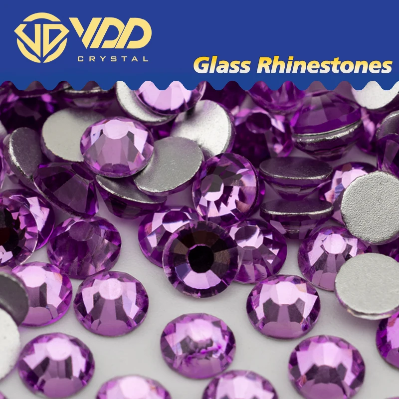 VDD 136 Lavendel SS4-SS30 Glas-Strasssteine in neuer Farbe, Kristall, flache Rückseite, helle Glitzer-Strasssteine für DIY-Nagelkunst-Dekorationen