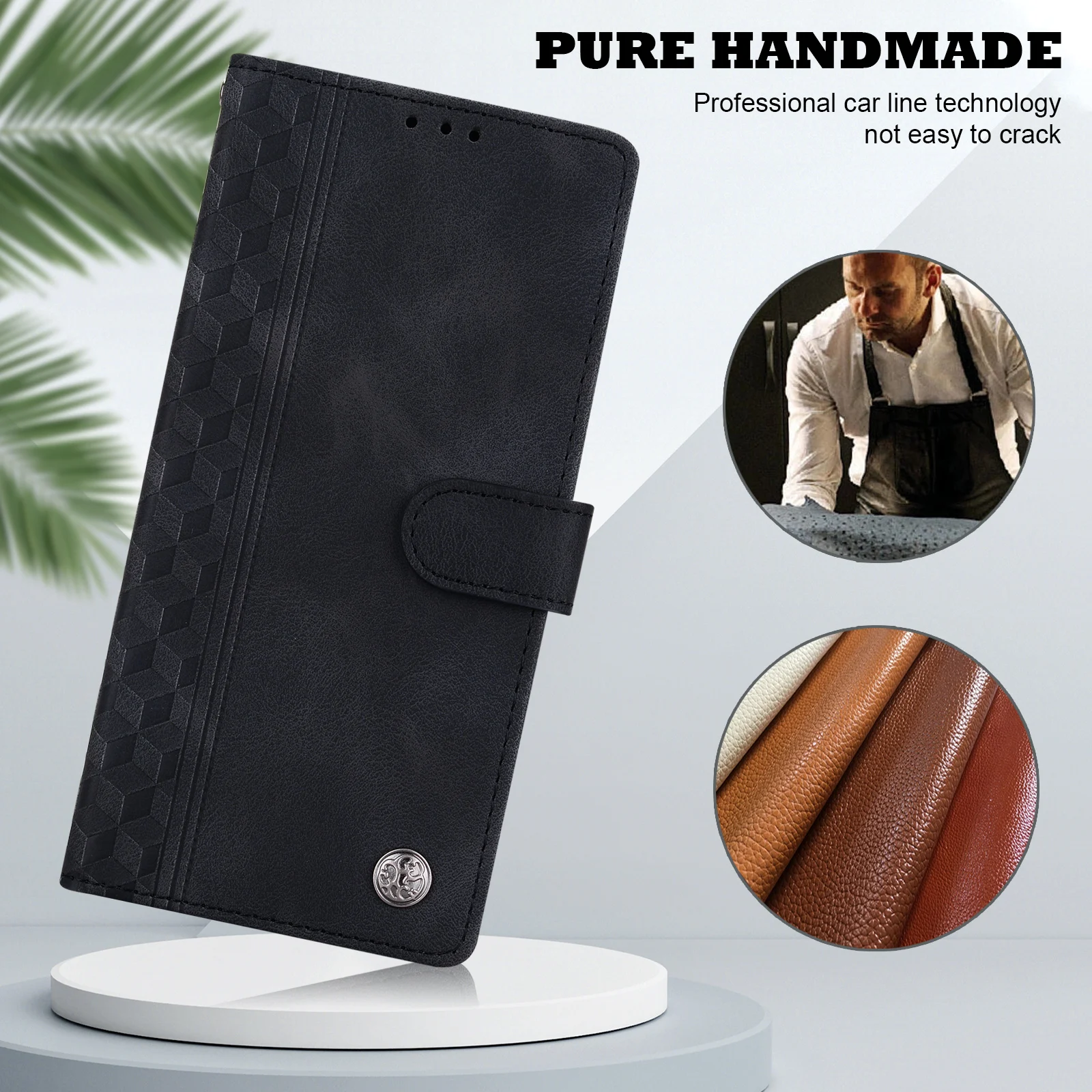 Embossed Solid Color Magnetic Flap Leather Wallet Case