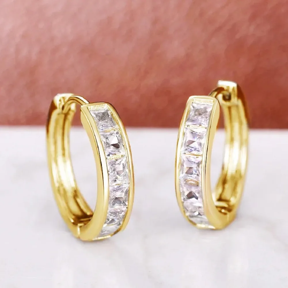 Huitan Classic Design Women Hoop Earrings Princess Square Cz Simple Elegant Female Accessories Versatile Jewelry