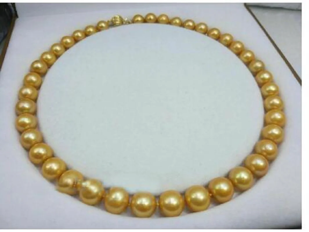 

HUGE 18" AAA 10-11 MM SOUTH SEA NATURAL GOLDEN PEARL NECKLACE