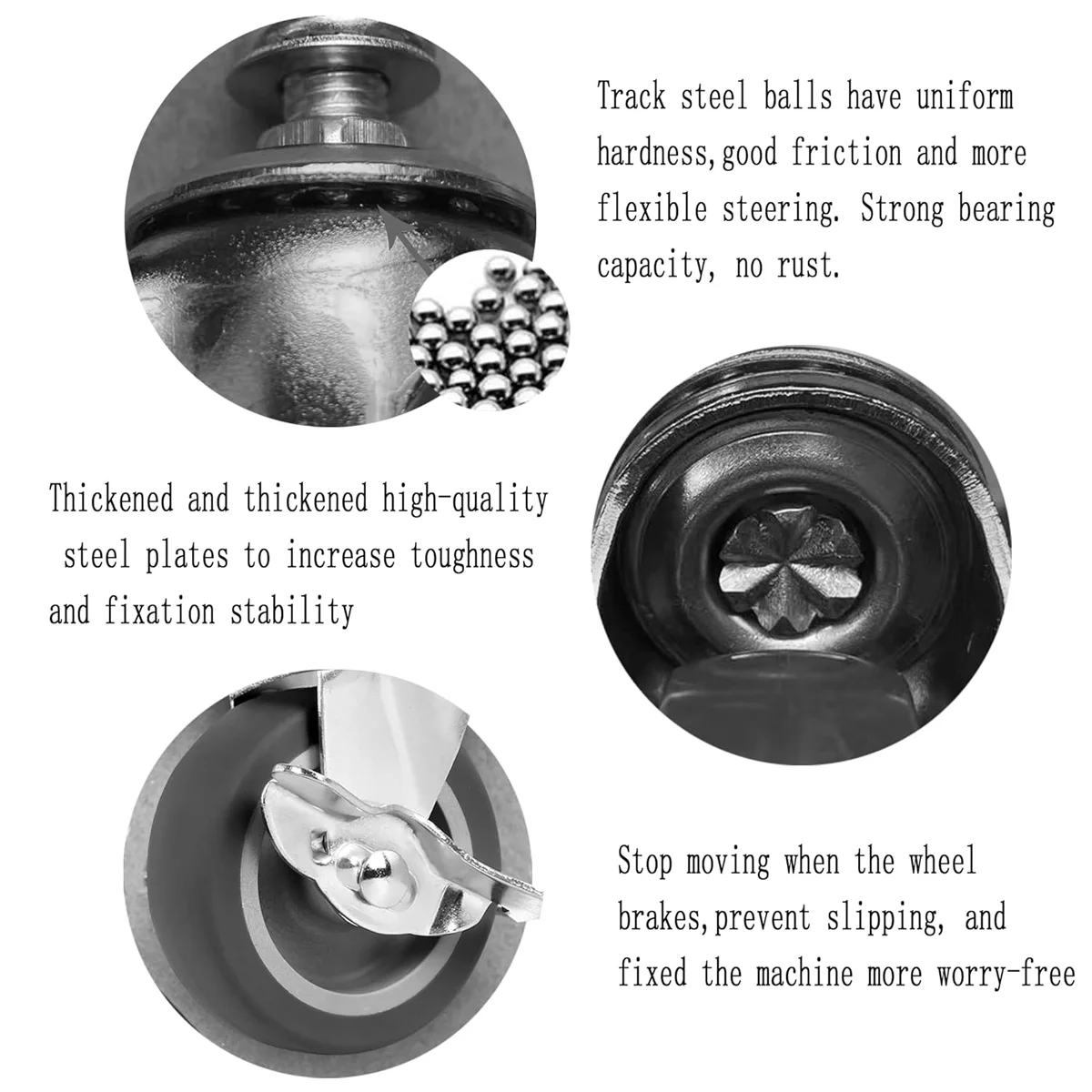 Caster Wheels, 4 Inch Heavy Duty Casters Threaded Stem Casters No Noise Swivel Casters Set Of 4 Locking Castor Wheels For Funiture, Workbench, Carts - View #7