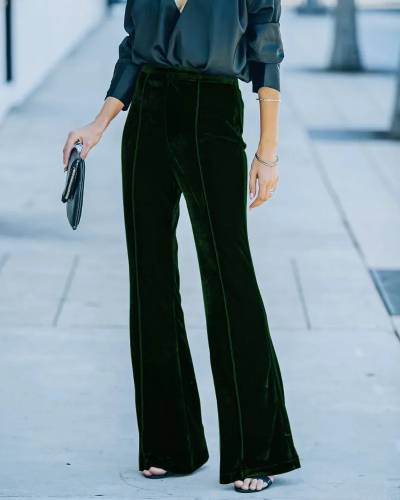 Pleuche High Waisted Flared Pants New Vintage Wide Leg Pants Fashion Streetwear Elegant Trousers Women Clothes Pantalon Femme