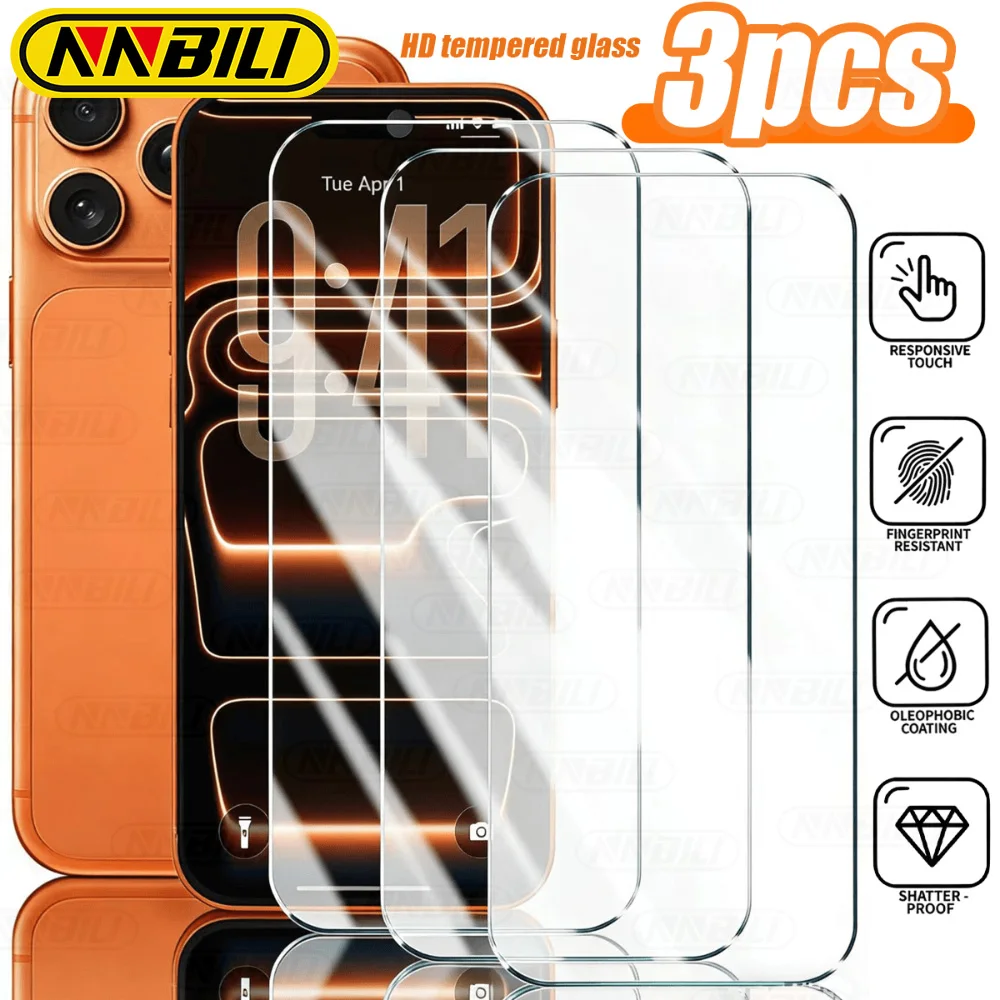 NNBILI 3 Pezzi Pellicola Protettiva in Vetro Temperato a Copertura Totale per iPhone 17 16 15 14 13 12 11 Pro Max 17e 16e X XS, Facile Installazione