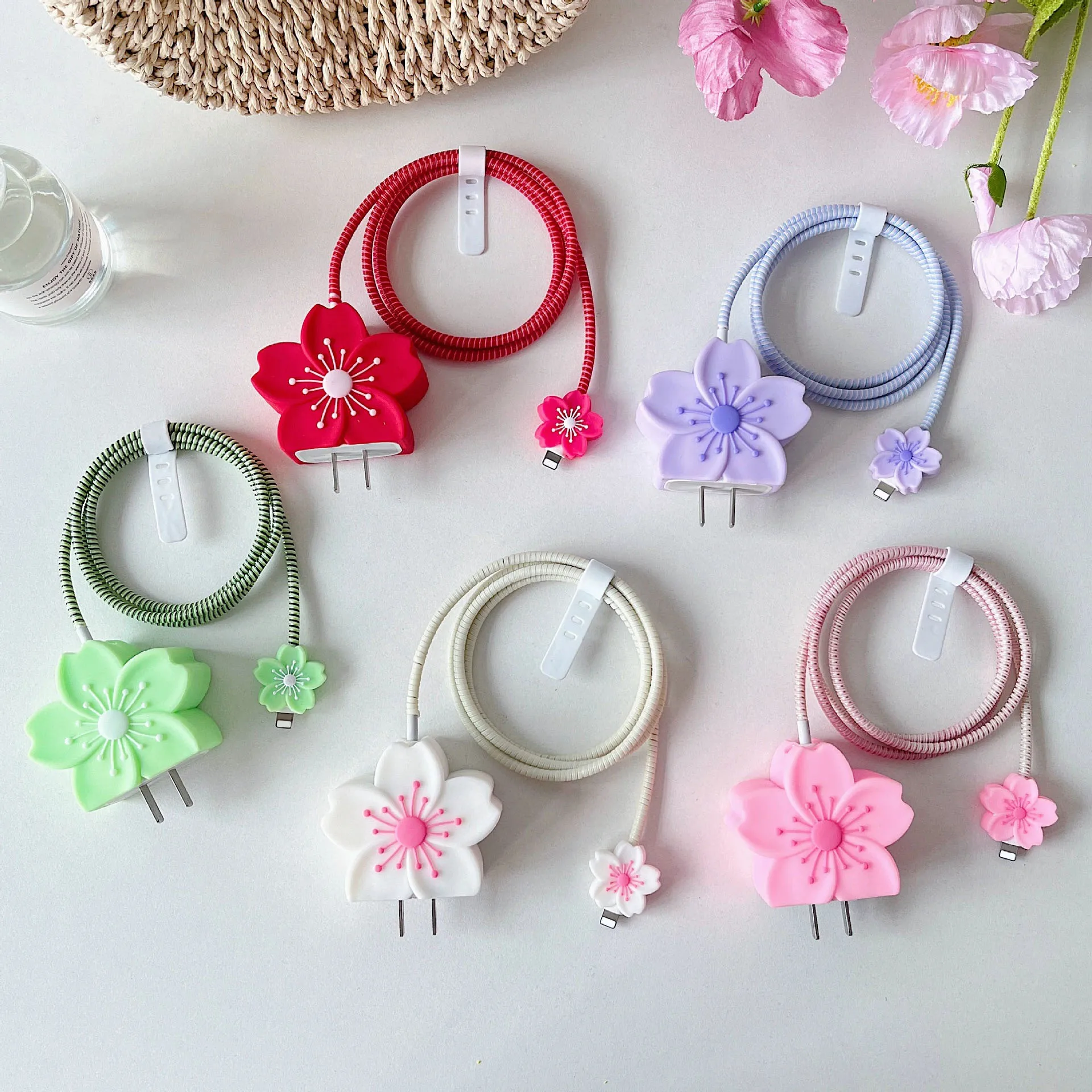 Cherry Blossom Charger Protector with Cable Organizer and Protective Case