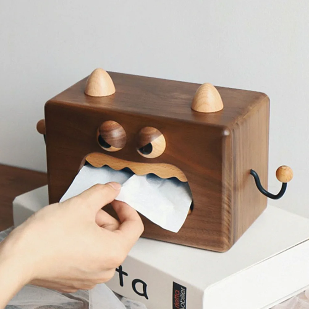 Wooden Little Freak Tissue Box, Wood Simple Drawing Paper Case 4