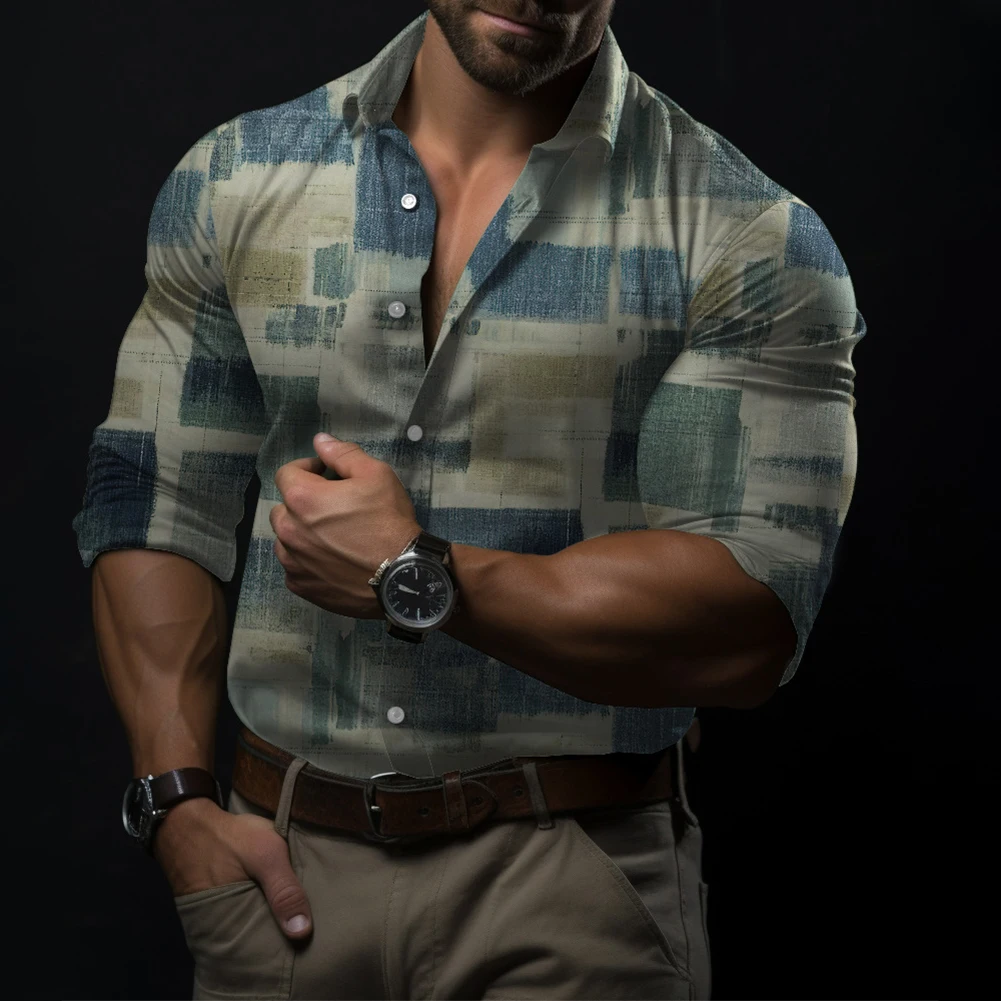

Рубашка мужская с воротником-ремешком, деловая Повседневная с длинным рукавом, на пуговицах, Офисная с принтом
