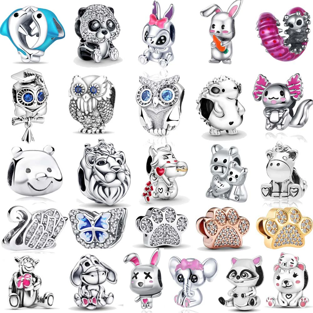 

100% 925 sterling silver owl charm pet paw print charm suitable for Pandora original bracelet DIY jewelry production