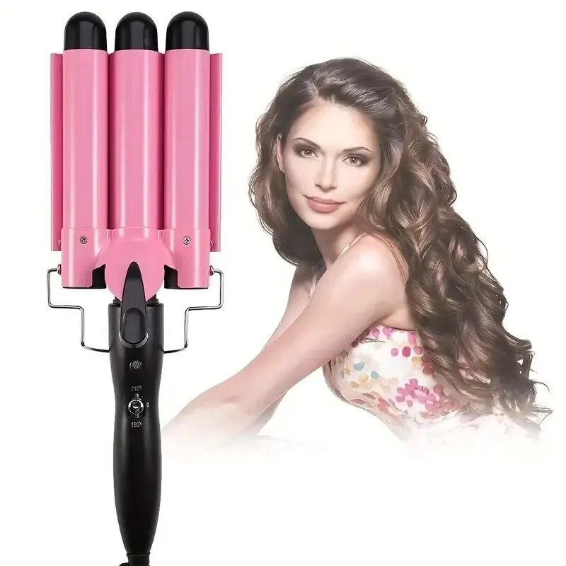 Curling Stick Pink 3 Barrel Hair Crimpers Professional Ceramic Triple Barrel Styler