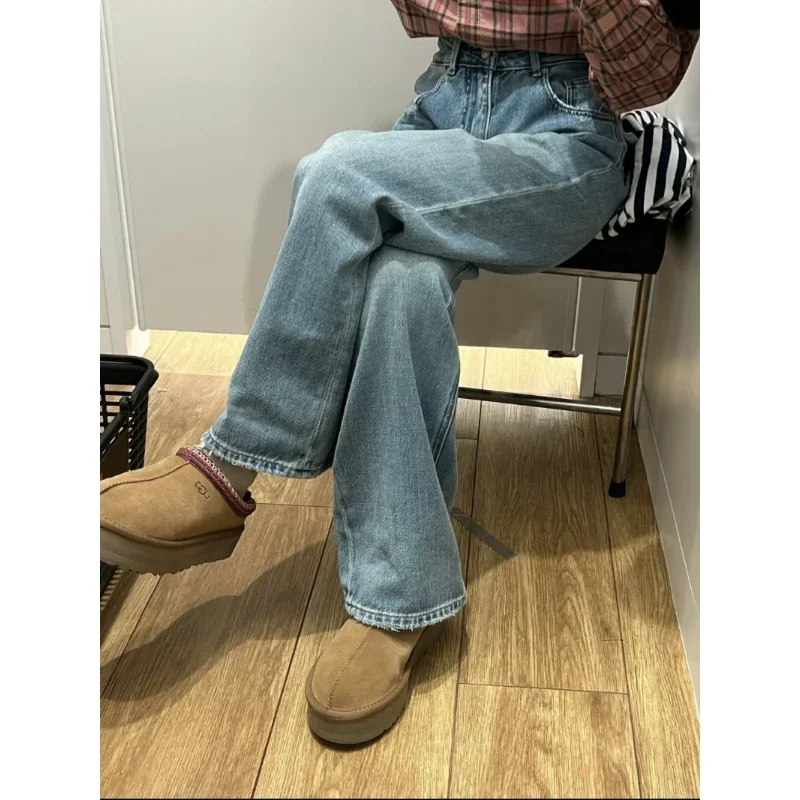 여성용 하이 웨이스트 얇은 청바지, 전체 길이 와이드 레그 데님 바지, Y2K 녹색 파란색 느슨한 바지, ZMZBCH 패션, 여름 신상