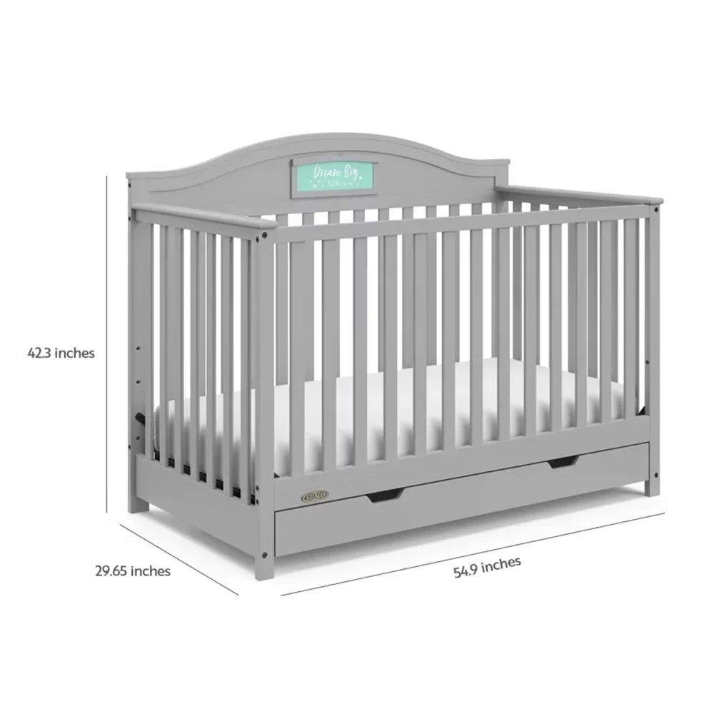 5-in-1 Convertible Baby Crib with Drawer and Reversible Headboard, Pebble Gray 6