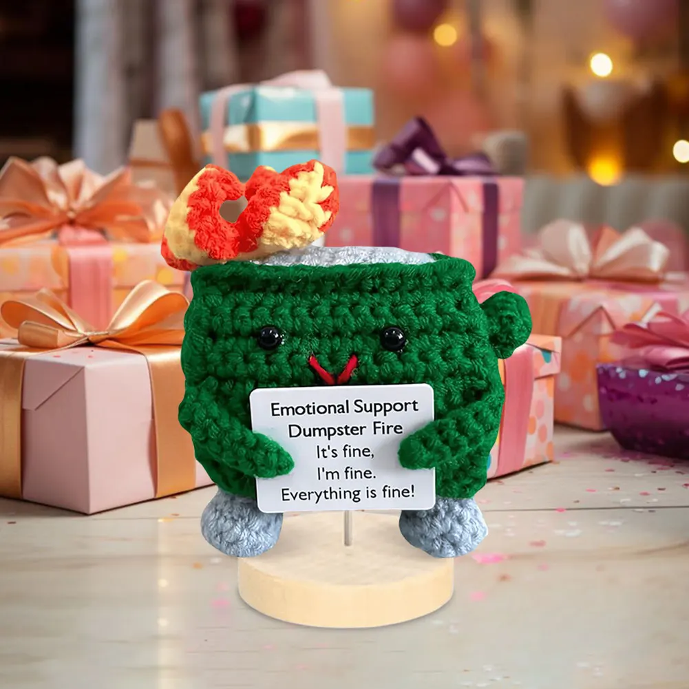 Cute Crochet Dumpster Fire with Encouraging Card Emotional Support Dumpster Fire Funny Gifts for Coworkers Friends