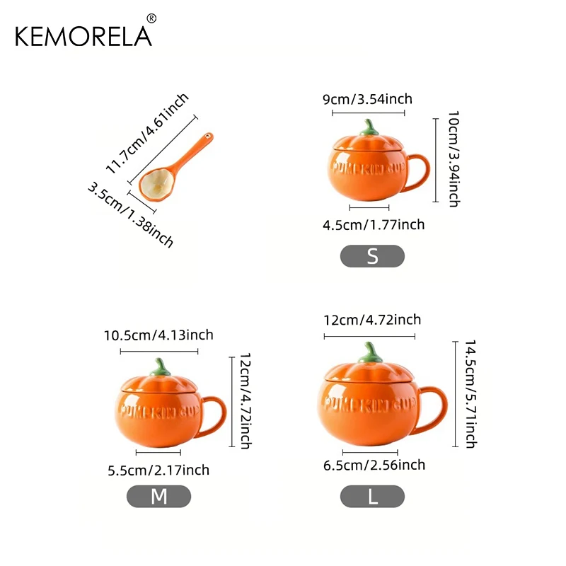 Ceramic Cup 300/450ML Halloween Pumpkin Shaped Ceramic Cup With Spoon Lid Oatmeal Cup Creative Water