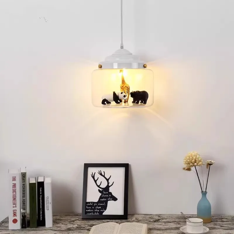 Children's Room Chandeliers DIY Animal Glass Lamps Nordic Cartoon Creative Baby Room Nursery Boy Girl Bedroom Bedside Chandelier