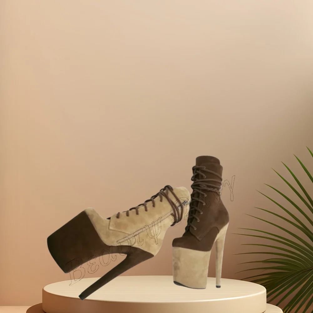 

Brown Suede Ankle Platform Boots Cross Tied Side Zipper Stilettos High Heel Shoes for Women High Heel 2023 New Zapatillas Mujer