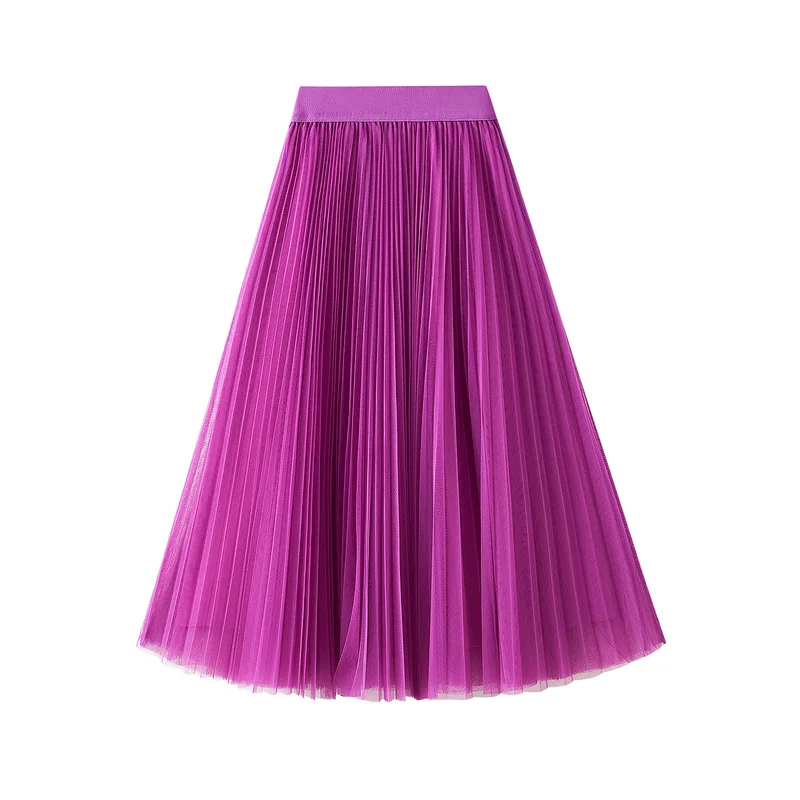

OHRYIYIE Summer Women Pleated Tulle Skirt Autumn Winter 2023 New High Waist Mesh Long Maxi Skirt Female Black Adult Tutu Skirt