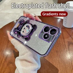 Realme Note 50 Soft Silicone Bling Shockproof Electroplated TPU Phone Case with Bear Stand for Realme Note 50 (Purple)