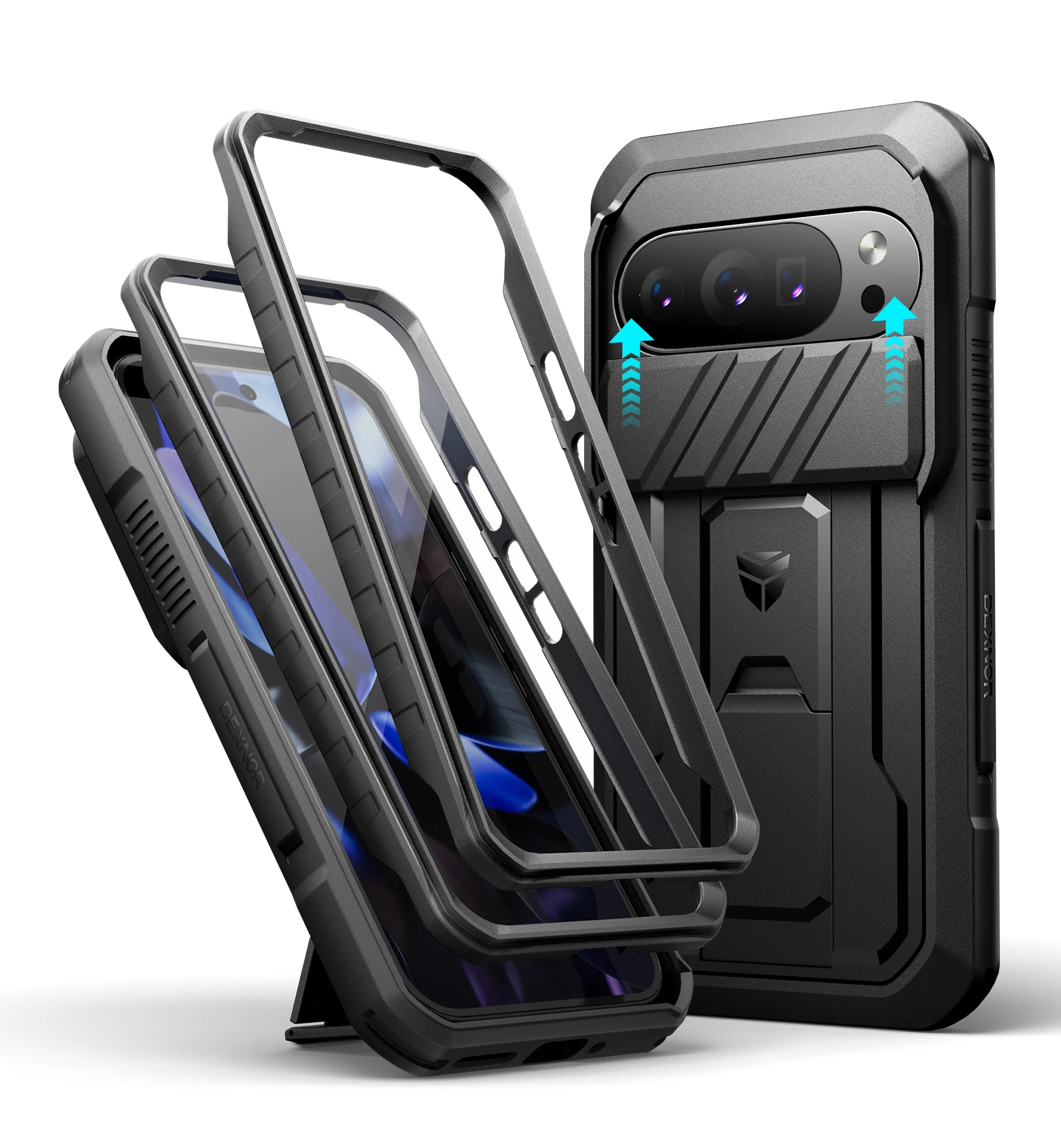 Slide Camera Cover Case with Built-in Screen Protector, Kickstand, and Rugged Shockproof Bumper