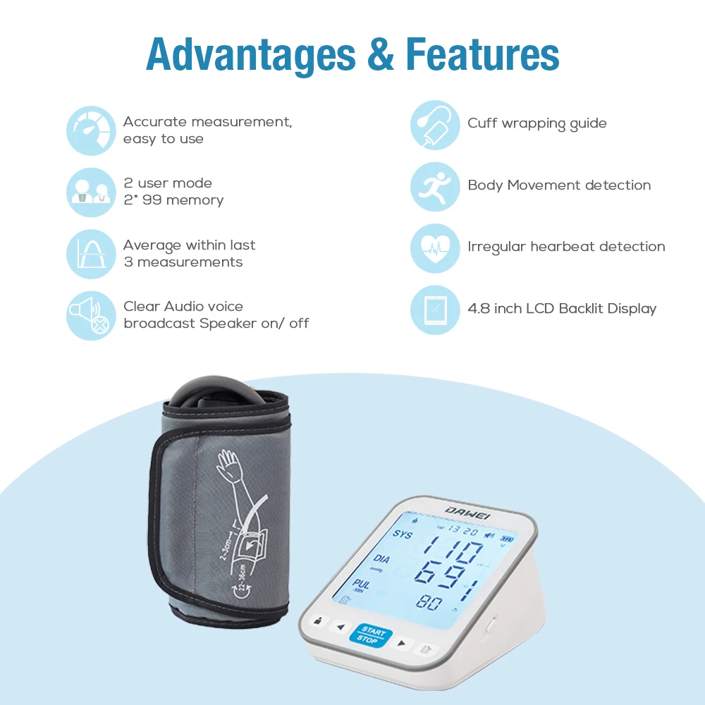 Digital Blood Pressure Monitor 4.8-inch LCD Auto Fast Measurement Voice Broadcast Detection Assistance blood pressure monitor blood pressure meter