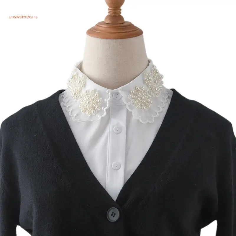 

Pearls Studded Women Collar Stylish Blouse Top Insert to Highlight Your Hoodie