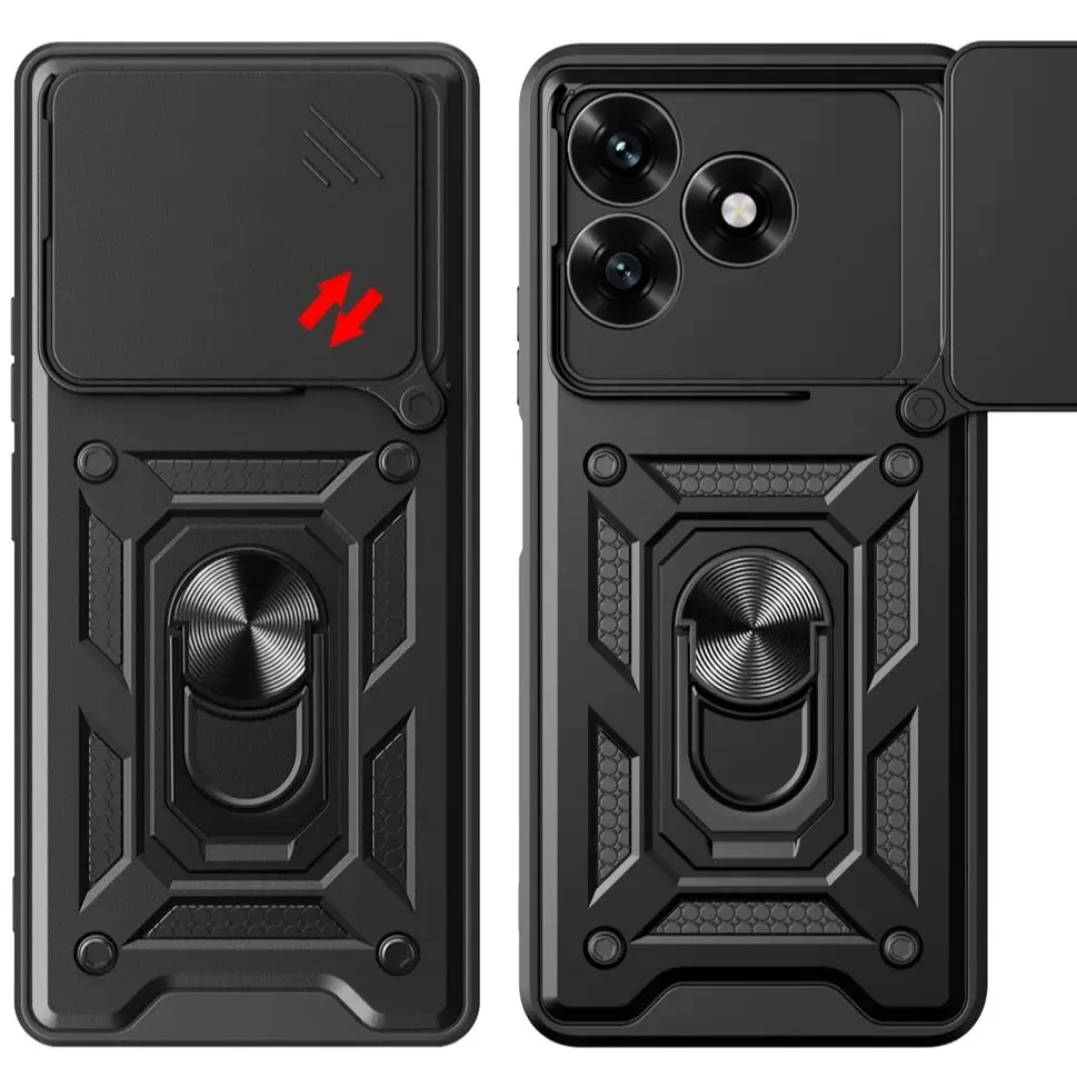 Shockproof Armor Slide Lens Protect Case with Magnetic Ring Holder