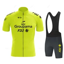 Conjunto de Maillot y pantalones cortos para ciclismo, Jersey de manga corta para bicicleta, color rojo, amarillo fluorescente, Fdj Team