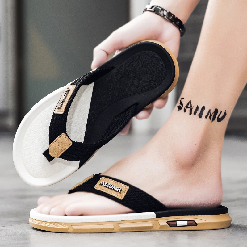 Minimalist Casual Men's Flip Flops, Color-Block Contrast Design, Non-Slip Wear-Resistant Outsole, Comfortable Breathable Outdoor - 6