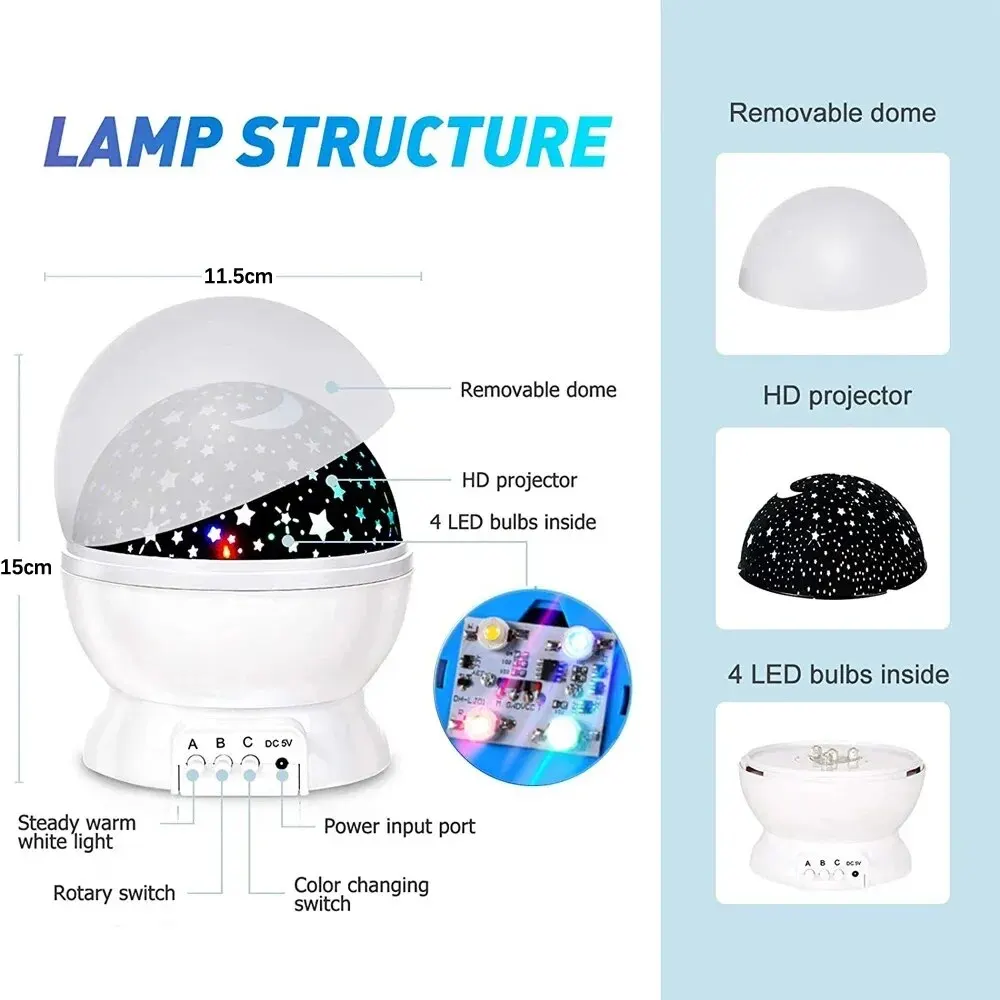 LED Starry Night Light Auto Rotating Pattern 500mAH Lithium Battery Starry Night Projection Light for Bedroom Decoration 6