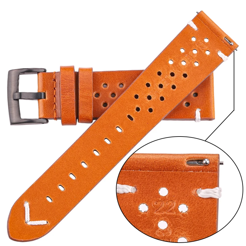 Breathable Genuine Leather Quick Release Watch Strap 18mm-24mm Cowhide Band Available Black Green Brown Yellow Unisex Watchbands