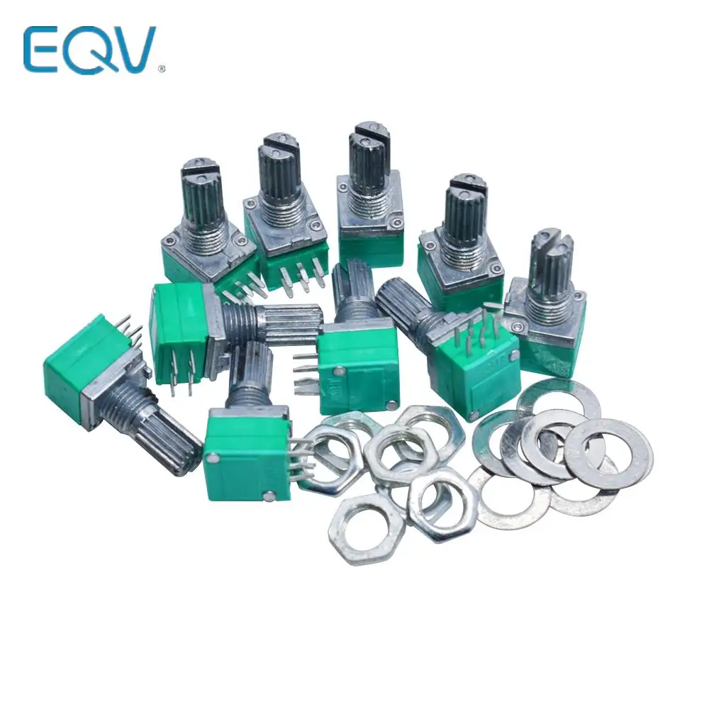 10pcs/lot RK097G 6Pin 5K 10K 20K 50K 100K B5K switch audio shaft 15mm amplifier sealing potentiometer multiturn potentiometer linear potentiometer rotary potentiometer trimmer potentiometer