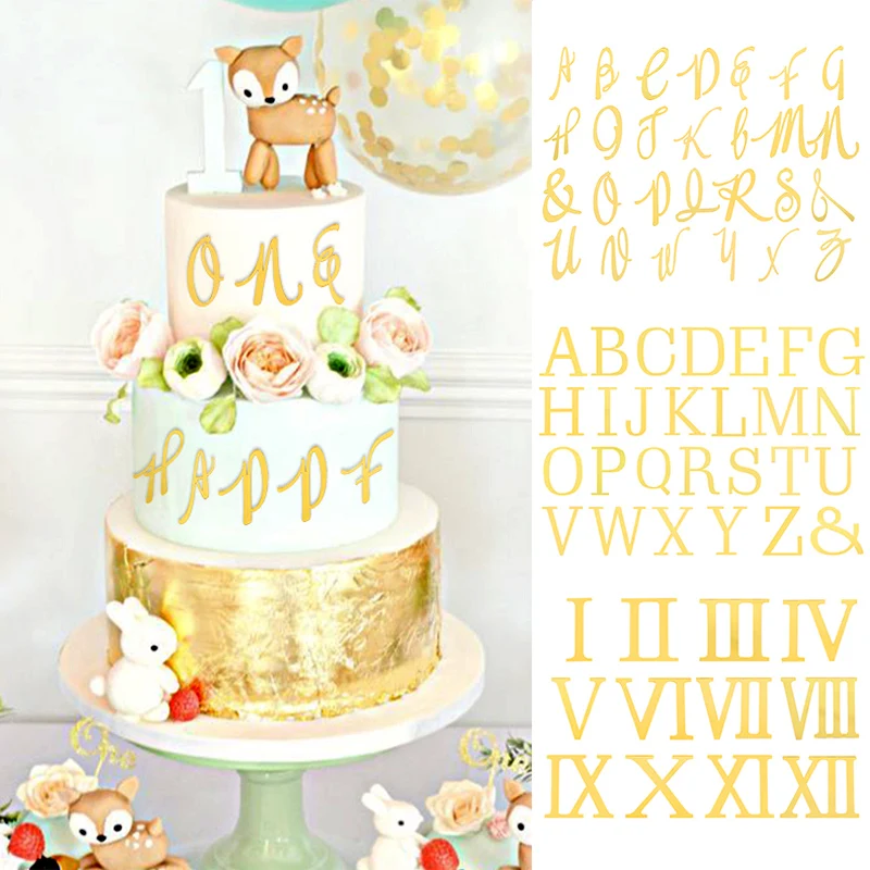 Golden Mirror Acrylic English Letter Set Cake Topper Cake Decorations Happy  Birthday Uppercase Wedding Party Cupcake Insert Flag - AliExpress