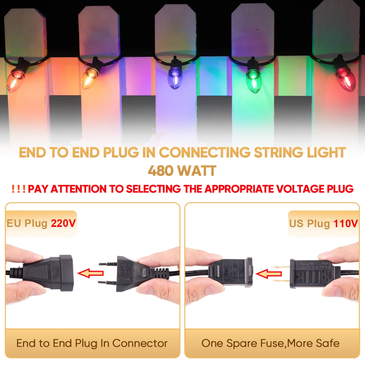 Plastics C7 E12 220V EU 110V US Outdoor LED String Lights Colorful Shatterproof Waterproof Hanging for Garden