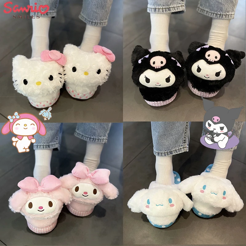 

2022 Новинка Hello Kittys My Melody Kuromi хлопковые туфли Sanrios Kawaii аниме повседневные теплые ветрозащитные Нескользящие тапочки Рождественский подарок