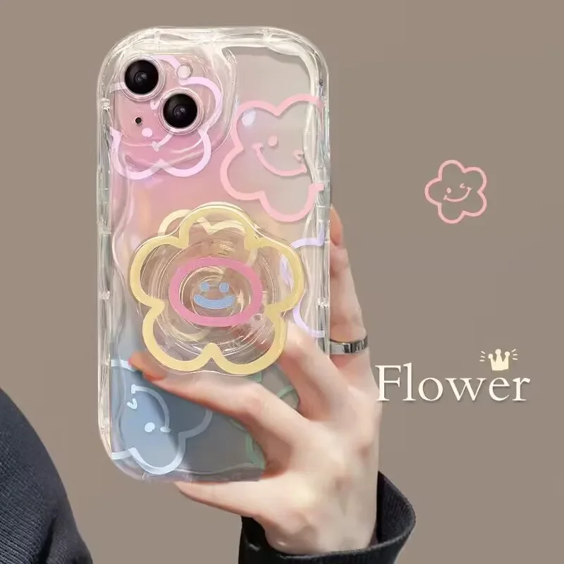 Pink Floral Chain Phone Case - Clear TPU Cover