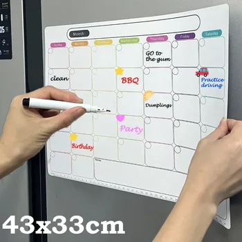 Frigo cancellabile Pianificatore mensile settimanale Lavagna Calendario da tavolo Frigorifero magnetico Calendario cancellabile a secco Magneti da frigorifero da cucina 1