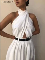 Women Sexy Backless Jumpsuits Halte Sleeveless Slim High Waist Sping Summe Thin Lady Elegant Streetwear Long Wide-leg Pants - Image 4