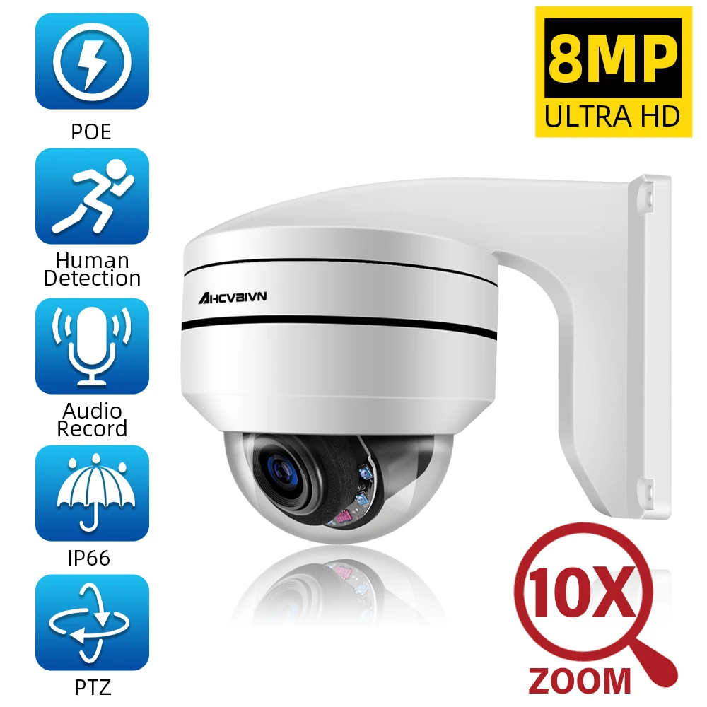 

4K 5MP POE IP PTZ Camera 10X Optical Zoom Dome Outdoor Weatherproof For POE NVR H.265 5MP Security Camera Night Vision 80m P2P