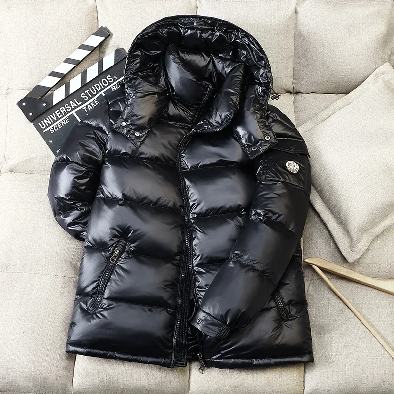 Winter Men's Fashion Bright Short Down Jacket Outdoor Light Waterproof White Duck Hooded Parka down jacket mens jacket