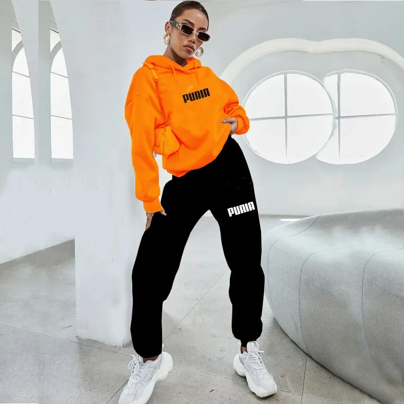 New spring and winter leisure sportswear set PUAIA printed men's and women's high-quality hoodie printed set 6