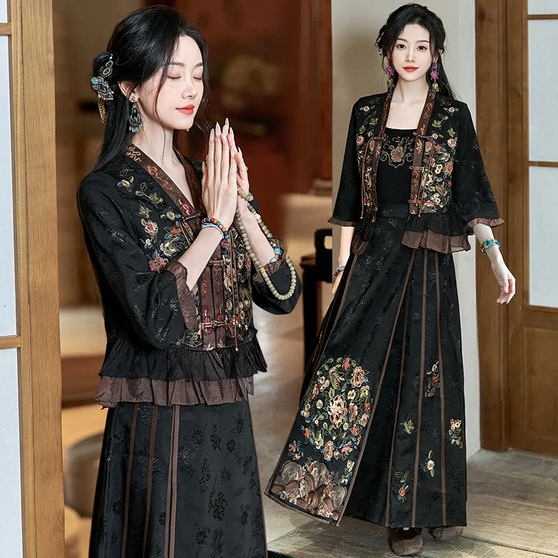 

Chinese Ethnic Hanfu Tops National Flower Embroidery Traditional v-neck Jacquard Blouse Oriental Improved Blouse Tang Suit