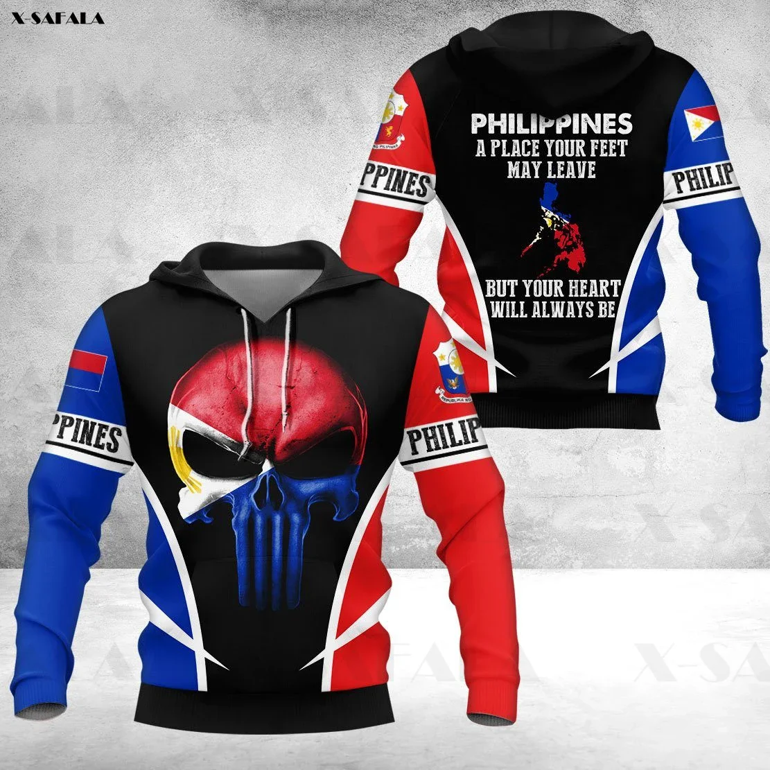Philippines National Emblem Skull Country Map Flag 3D All Printed Hoodie Man Women Harajuku Zipper Pullover Sweatshirt Jacket 5