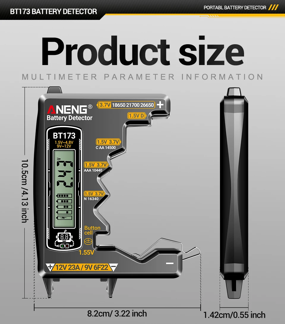ANENG BT173 Universeller Batterietester für C D AA AAA N 9V Knopfzellen 18650 21700 Lithium-Batterien Keine Stromversorgung Erforderlich Visuelle Digitalanzeige – Detail 12