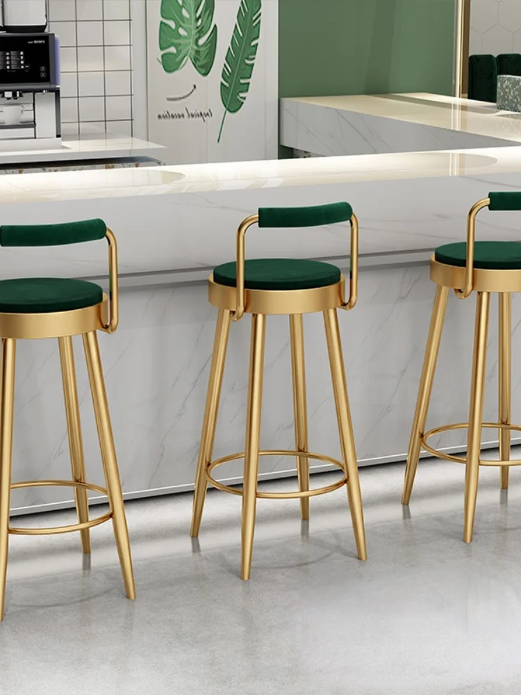 

Nordic Bar Stools Wrought Iron Bar Chairs Backrest Bar Stools Household High Stools Modern Luxury Bar Stools with High Feet LCD