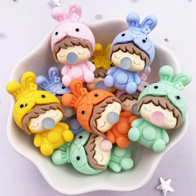 Kézzel Festett Gyanta Kawaii Színes Nyúl Lány Laposkona Figura 10Db Scrapbook Diy Dekoráció Tartozékok Kézműves Om110
