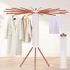 Portable Teak Tripod Clothes Drying Rack, Foldable Space & Saving Design, Versatile Laundry with 16 Waterproof Wood Rods 1